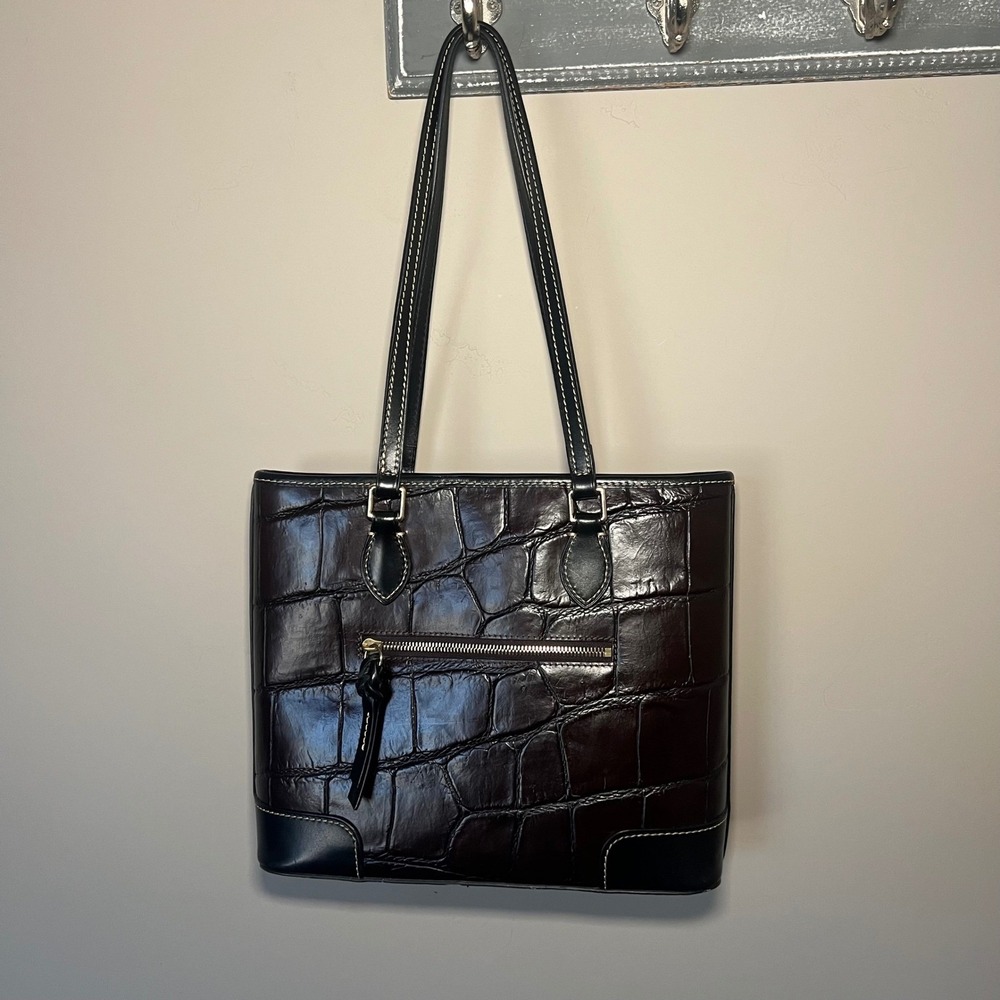 Dooney‎ & Bourke Denison Brielle Espresso Croc Embossed Leather Tote Black Trim - Picture 5 of 16